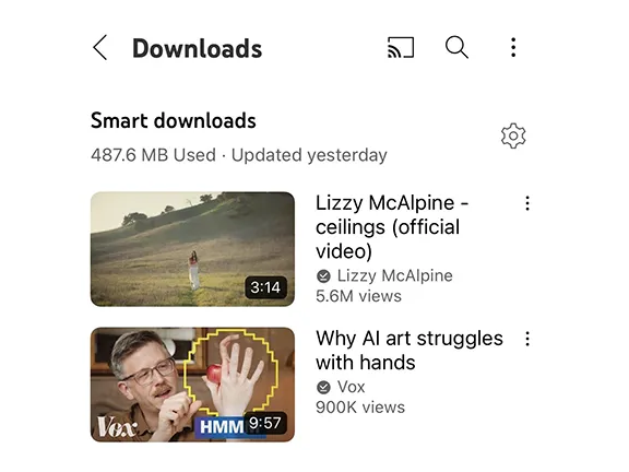 ตัวอย่างหน้ารายการการดาวน์โหลดอัจฉริยะอย่างเป็นทางการของ YouTube ตัวอย่างหน้ารายการการดาวน์โหลดอัจฉริยะอย่างเป็นทางการของ YouTube
